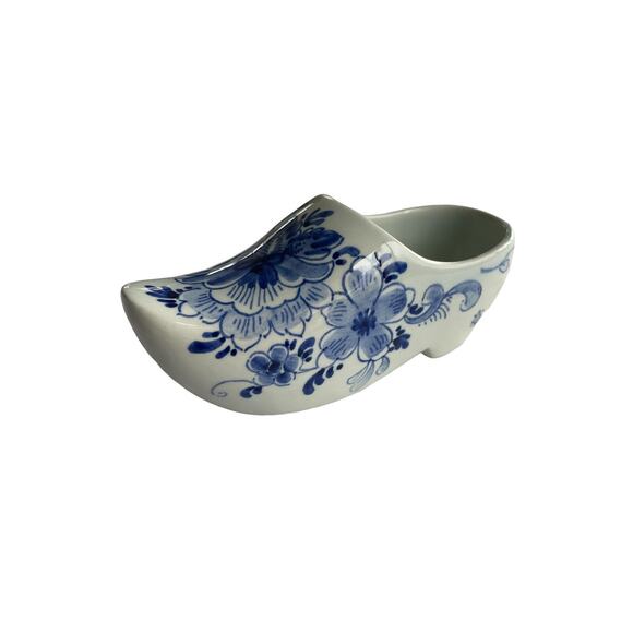 Vintage Delfts Holland Schoonhoven Delft Blue Floral Shoe Clog - Picture 1 of 7
